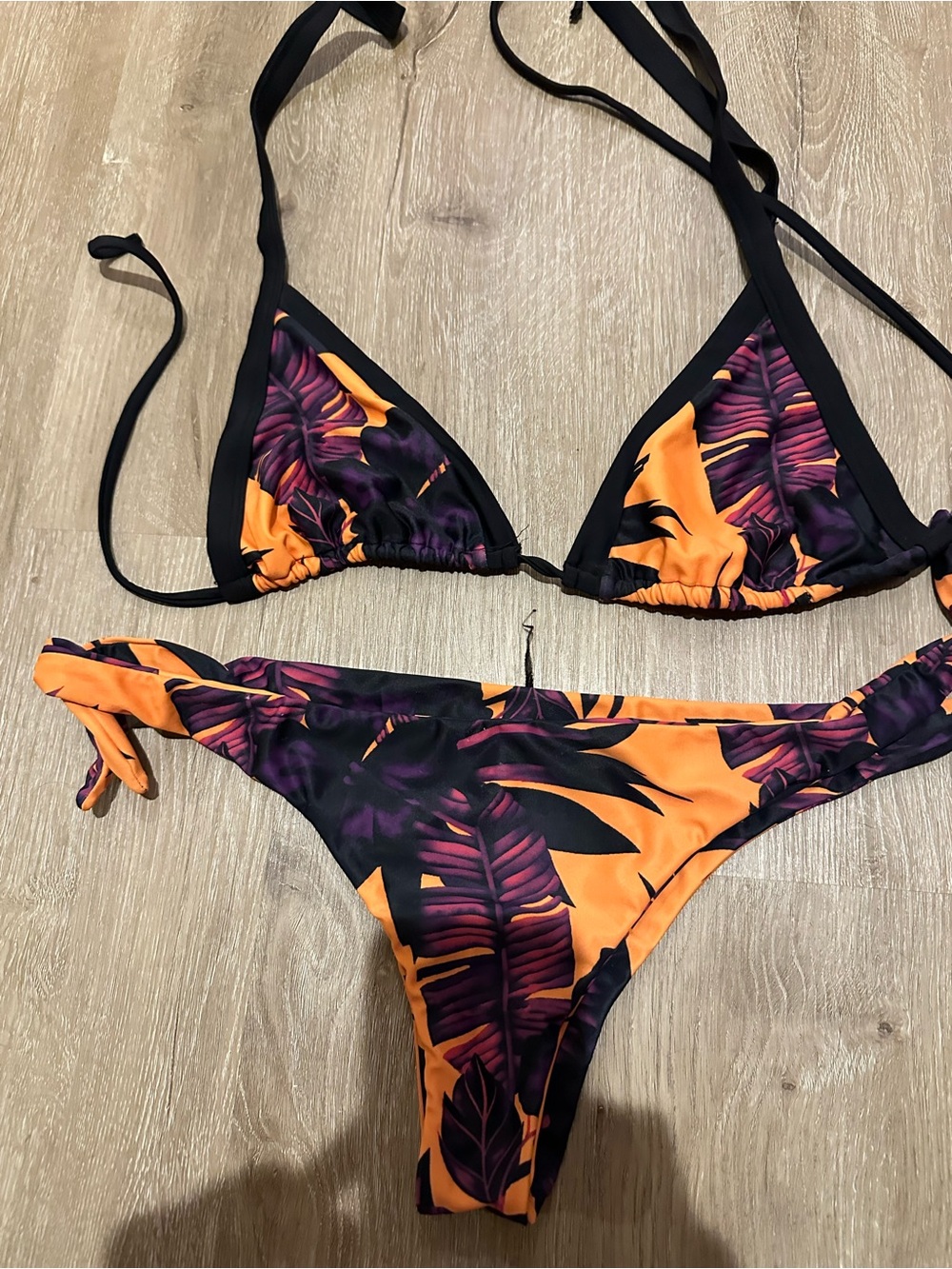 Women's Orange & Purple Tropical Tie-Side Bikini - Unbranded